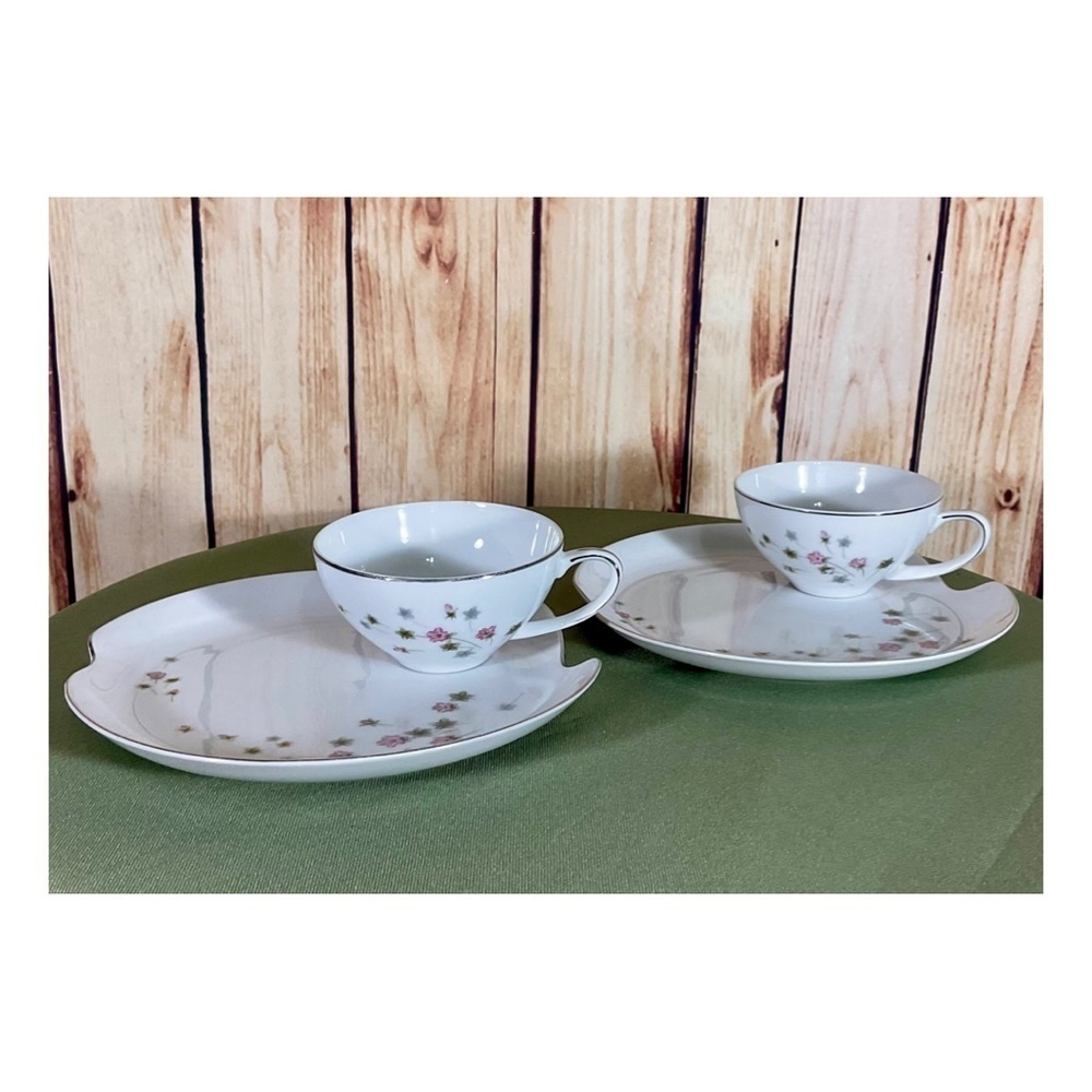 VTG‎ Summit Fine China Snack Set 2 Floral MCM Tea Coffee Retro Silver Trim Japan